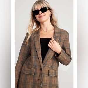 Old Navy Women's Checkered Blazer in Brown and Black